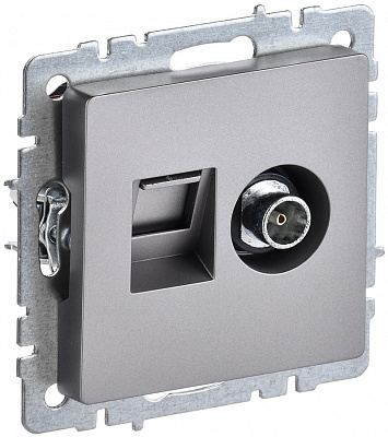 Розетка двойная TV+RJ45 IEK Brite кат.5E РТВ/РК12-БрС сталь BR-AK20-1-K46