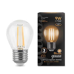 Лампа Gauss Filament Шар 9W 680lm 2700К Е27 LED 105802109