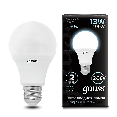 Лампа Gauss A60 AC12-36V 13W 1150lm 4100K E27 LED 202502213