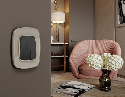 Рамка OMEGA Radian (Серо-бежевый Стекло закаленное натуральное) на 3 поста OF350603