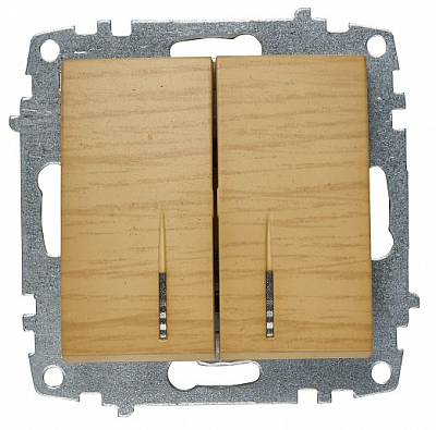 Выключатель двухклавишный с подсветкой Zena береза 609-012700-203