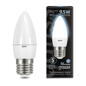 Лампа Gauss Свеча 9.5W 950lm 4100К E27 LED 103102210