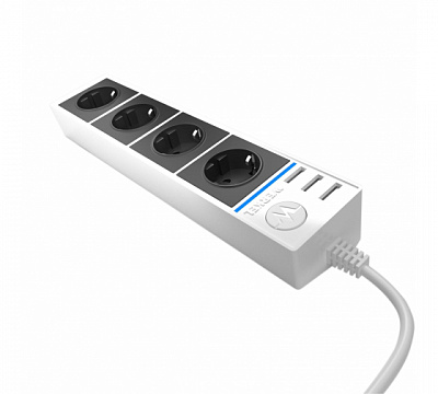Розеточный блок 4-х местный + 3 USB Werkel W6514944 белый/черный a051461