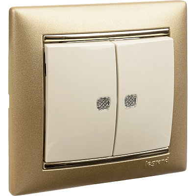 Выключатель двухклавишный с подсветкой бежевый Legrand Valena Classic 774328
