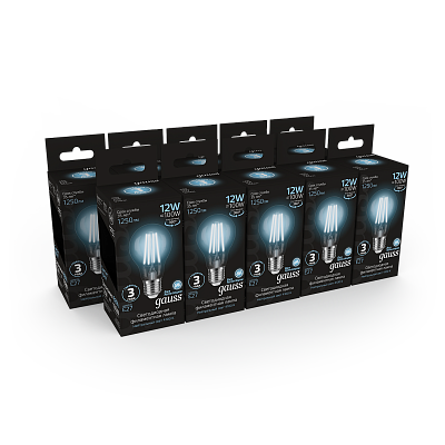 Лампа Gauss Filament А60 12W 1250lm 4100К Е27 LED 102902212 (12 шт)