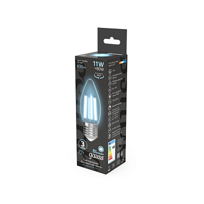 Лампа Gauss Filament Свеча 11W 830lm 4100К Е27 LED 1/10/50 103802211 (3 шт)