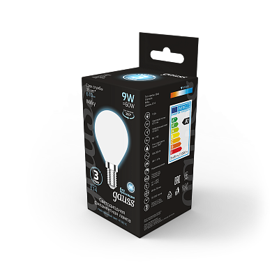 Лампа Gauss Filament Шар 9W 610lm 4100К Е14 LED 105201209