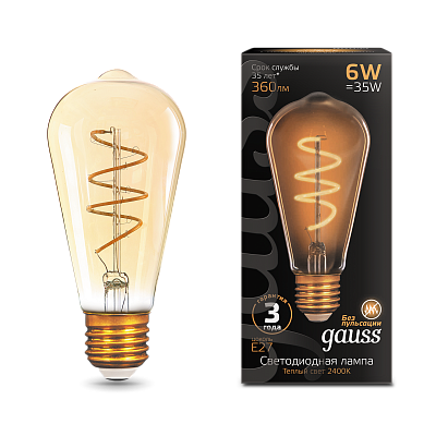 Лампа Gauss Filament ST64 6W 360lm 2400К Е27 LED 157802006 (20 шт)