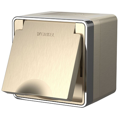 Розетка с заземлением, шторками и защитной крышкой Werkel Gallant шампань рифленый a051048