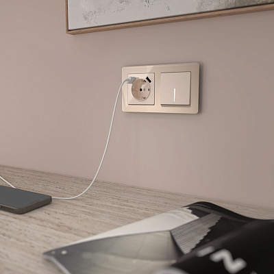 Переключатель двухклавишный проходной с подсветкой Werkel айвори акриловый a064055