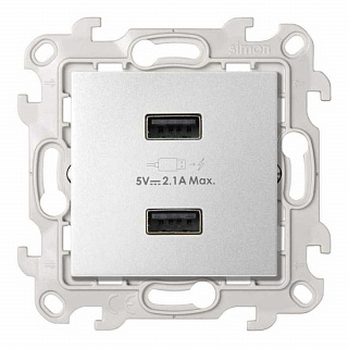 Розетка 2*USB 2.4A Simon 24 Harmonie алюминий 2411096-033