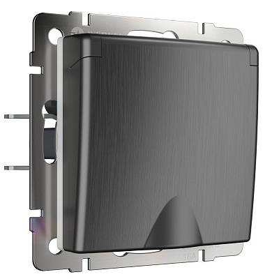 Розетка с заземлением, шторками и защитной крышкой Werkel графит рифленый a050754