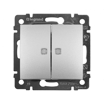 Выключатель двухклавишный с подсветкой алюминий Legrand Valena Classic 770128