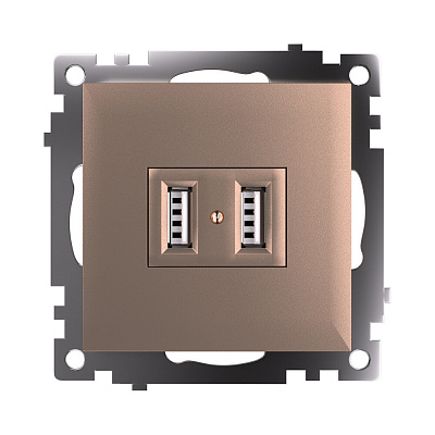 Розетка USB 2-местная (механизм), STEKKER Катрин GLS10-7115-02, 250B, 2,1A, шампань