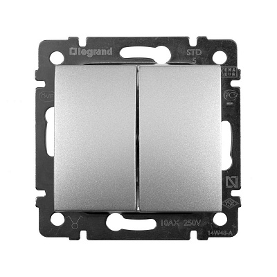 Выключатель двухклавишный алюминий Legrand Valena Classic 770105