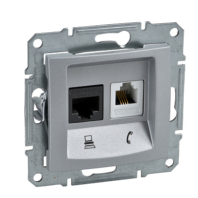 Розетка RJ11+RJ45 кат.5е алюминий SE Sedna SDN5100160