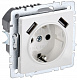 Розетка с заземлением и защитными шторками USB IEK Brite A+A 3,1А РЮш10-2-БрБ белый BR-R14-16-U21-D31-K01