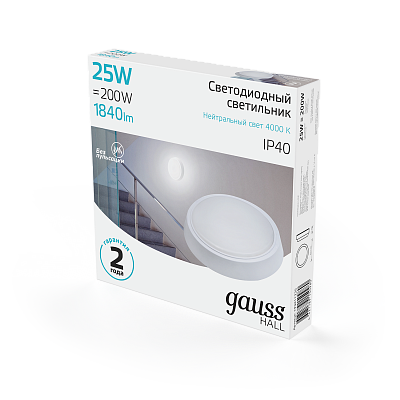 Точечный накладной светильник Gauss HALL 25W 1840lm 4000K 200-240V IP40 LED 193411225