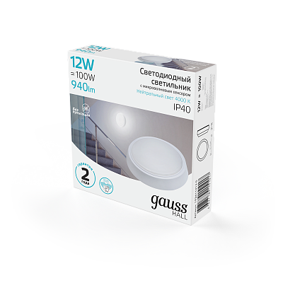 Точечный накладной светильник Gauss HALL 12W 940lm 4000K 200-240V IP40 LED 193411212-S