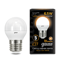 Лампа Gauss Шар 6.5W 520lm 3000K E27 LED 105102107