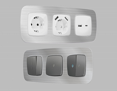 Рамка OMEGA Radian (Серебро Металл шлифованный) на 2 поста OF580102