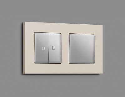 Комплект механизма 2-клавишного выключателя с подсветкой 5600K ALFA MA404015 Серебро глянец QUANT