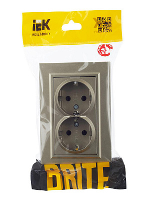 Розетка двойная с заземлением IEK Brite РС12-3-БрШ шампань BR-R21-16-K37-F