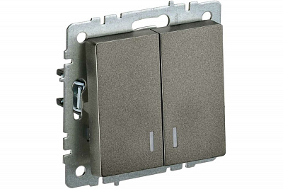 Выключатель двухклавишный с подсветкой IEK Brite ВС10-2-1-БрТБ бронза BR-V20-1-10-K45