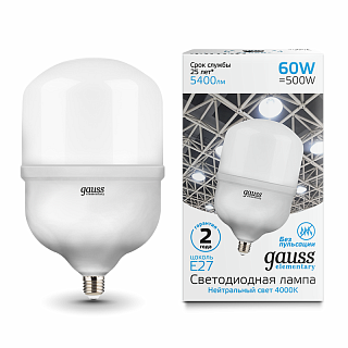 Лампа Gauss Elementary T160 60W 5400lm 4000K E27 LED 63226