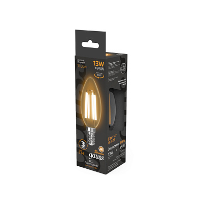 Лампа Gauss Filament Свеча 13W 1100lm 2700К Е14 LED 1/10/50 103801113 (15 шт)