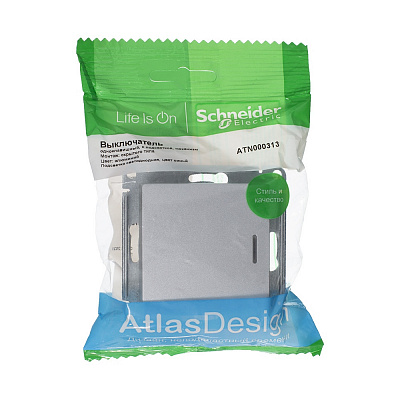 Выключатель одноклавишный с подсветкой алюминий SE AtlasDesign ATN000313