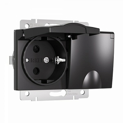 Розетка двойная с заземлением и крышкой черный матовый Werkel W1172208 a057286