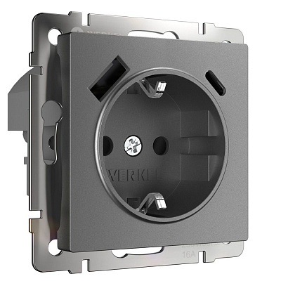 Розетка с заземлением и USB Werkel графит матовый a063106