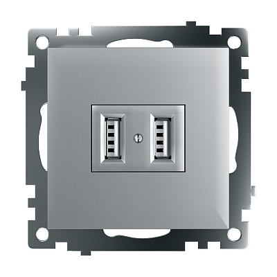 Розетка USB 2-местная (механизм), STEKKER Катрин GLS10-7115-03, 250B, 2,1А, серебро