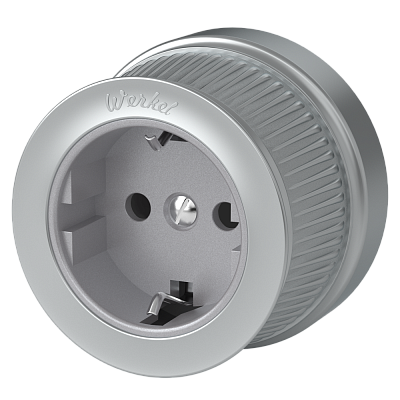 Розетка круглая с заземлением матовый хром ретро Werkel WL19-10-01 158424