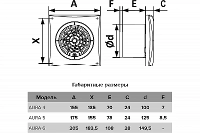 Вентилятор осевой вытяжной с обратным клапаном ERA D 100 AURA 4C 87-580
