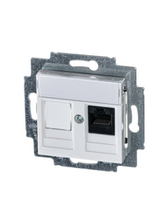 Розетка RG45+залушка ABB Levit белый 2CHH295117А6003