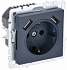 Розетка с заземлением и защитными шторками USB IEK Brite A+A 2,1А РЮш10-1-БрМ маренго BR-R14-16-U21-D21-K35