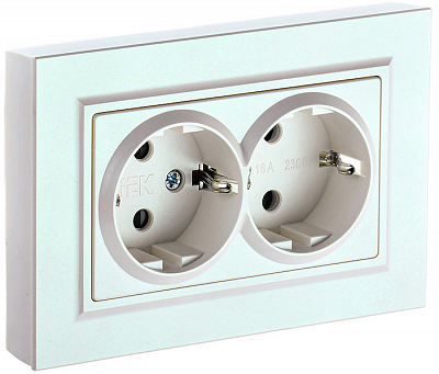 Розетка двойная с заземлением IEK Brite РС12-3-БрЖ жемчуг BR-R21-16-K36-F