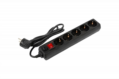 Сетевой фильтр с выключателем и заземлением 5м General Lighting Systems GPS-5-16-3x1-500-B 471005, черный