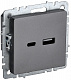 Розетка USB IEK Brite A+C 18Вт РЮ11-1-БрС сталь BR-U22-018-K46