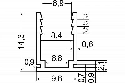 Профиль для неона GAL-GLS-2000-8-16-NL 0,65мм 2м 8*16мм