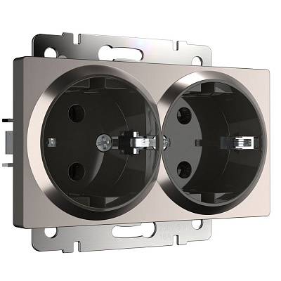 Розетка двойная с заземлением глянцевый никель Werkel W1172002 209902