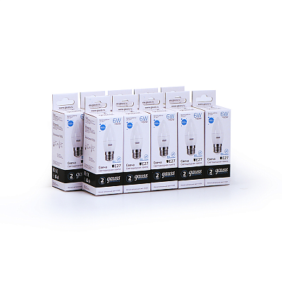 Лампа Gauss Elementary Свеча 6W 450lm 4100K Е27 LED 33226 (20 шт)