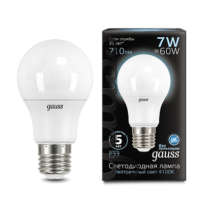Лампа Gauss A60 7W 710lm 4100K E27 LED 102502207