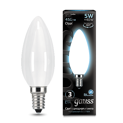 Лампа Gauss Filament Свеча 5W 450lm 4100К Е14 LED 103201205 (10 шт)