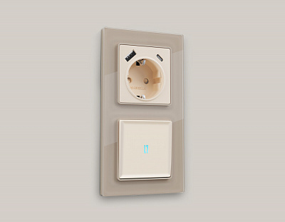 Комплект механизма 1-клавишного выключателя с подсветкой 10000K ALFA MA322020 Бежевый матовый QUANT