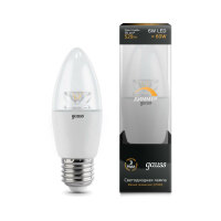 Лампа светодиодная диммируемая E27 6W 2700К свеча прозрачная 103202106-D