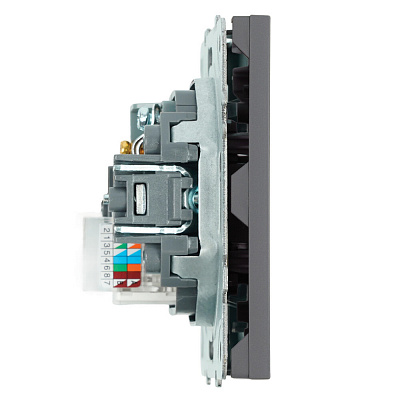 Розетка TV + компьютерная RJ-45 (механизм), STEKKER Эмили, RST00-5106-10, платиново-серый, soft touch