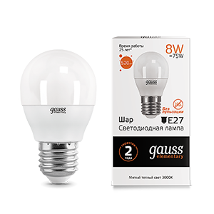 Лампа Gauss Elementary Шар 8W 520lm 3000K Е27 LED 53218